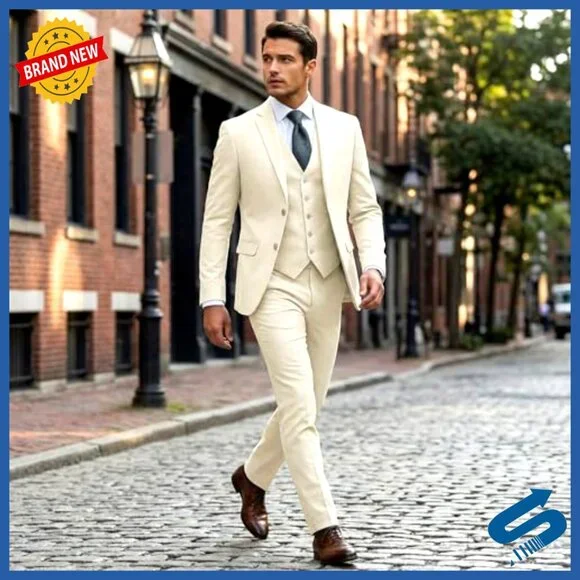 Slim Fit 3-Piece Suit Set Jacket Vest Pants Formal Wedding Prom